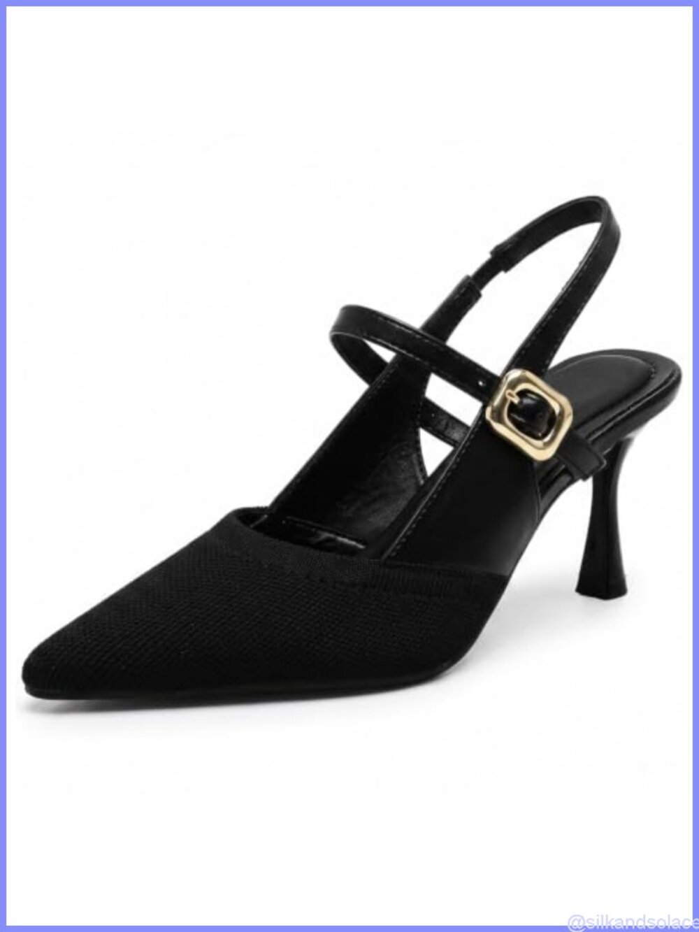 FXGOING Knitted Slingback Stiletto Dress Pumps Closed Toe Heels